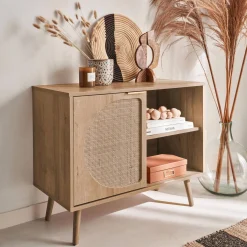 80cm wood and rounded cane rattan sideboard
