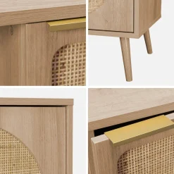 80cm wood and rounded cane rattan sideboard
