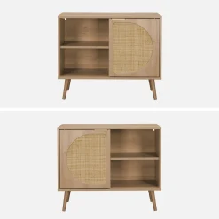 80cm wood and rounded cane rattan sideboard