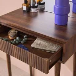 60cm wooden effect dresser with a rounded mirror and 1 drawer