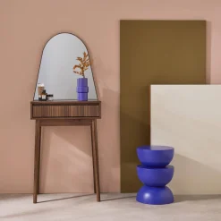 60cm wooden effect dresser with a rounded mirror and 1 drawer