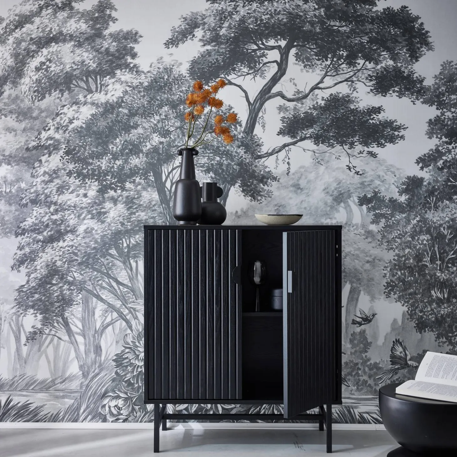 83.5cm wooden-effect sideboard with black grooves