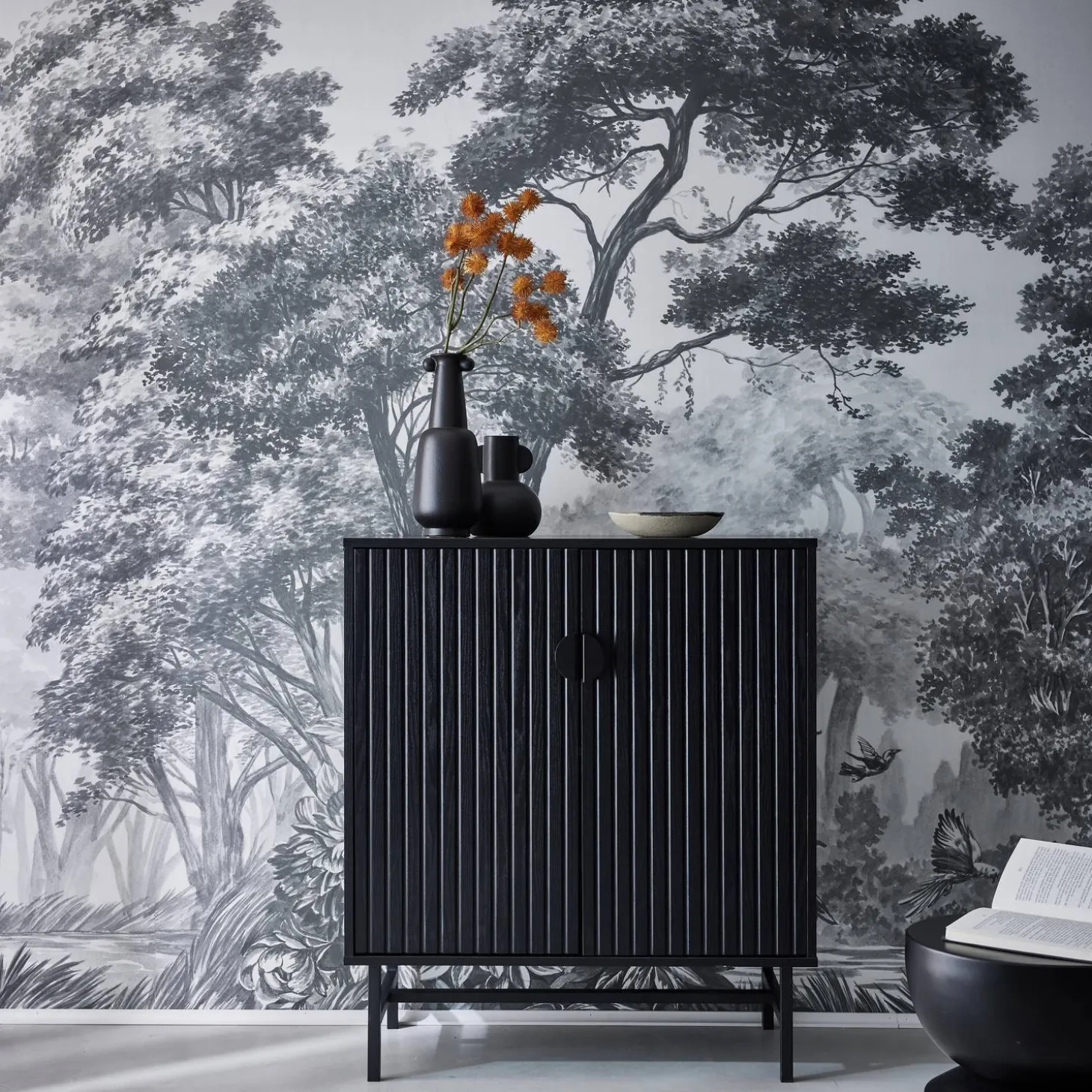 83.5cm wooden-effect sideboard with black grooves