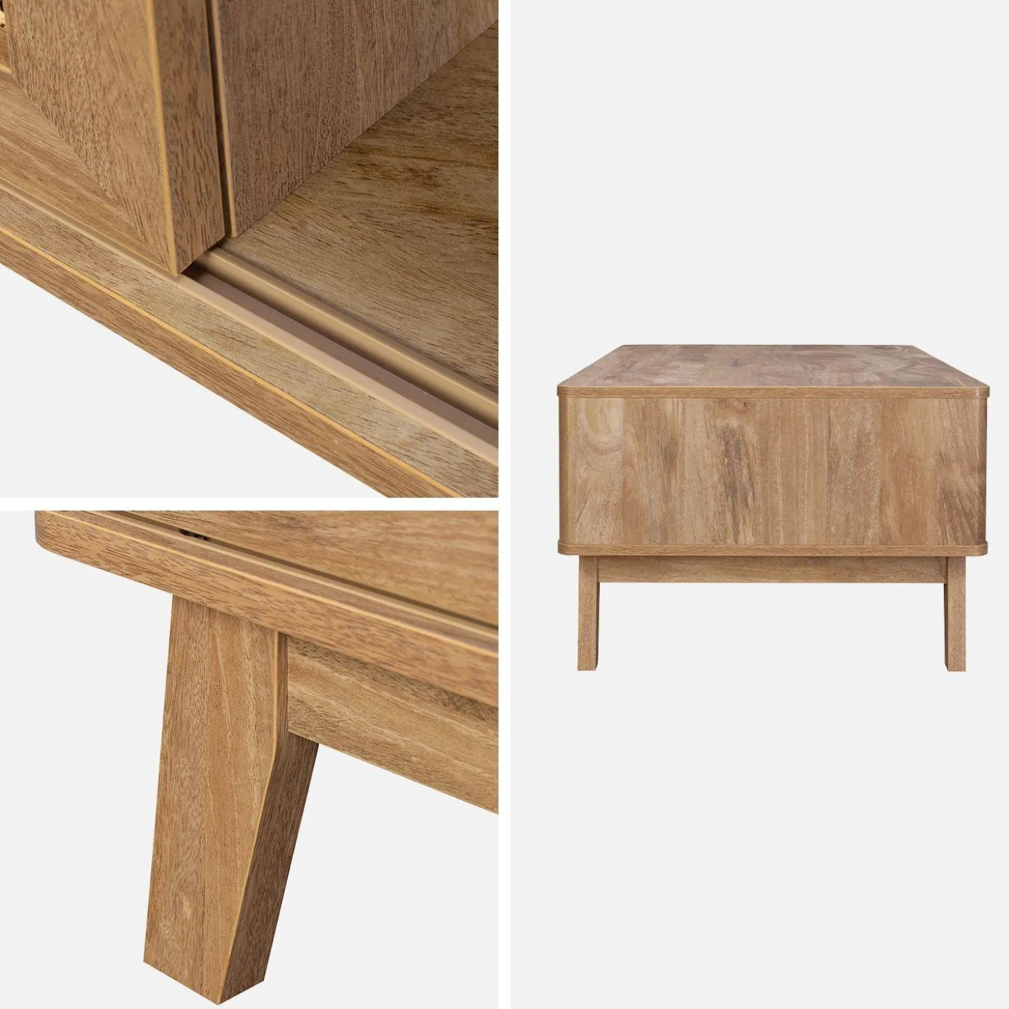 Coffee table with sliding door wood and cane effect
