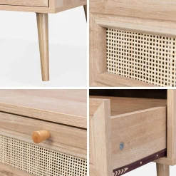 Coffee table with wood and cane effect