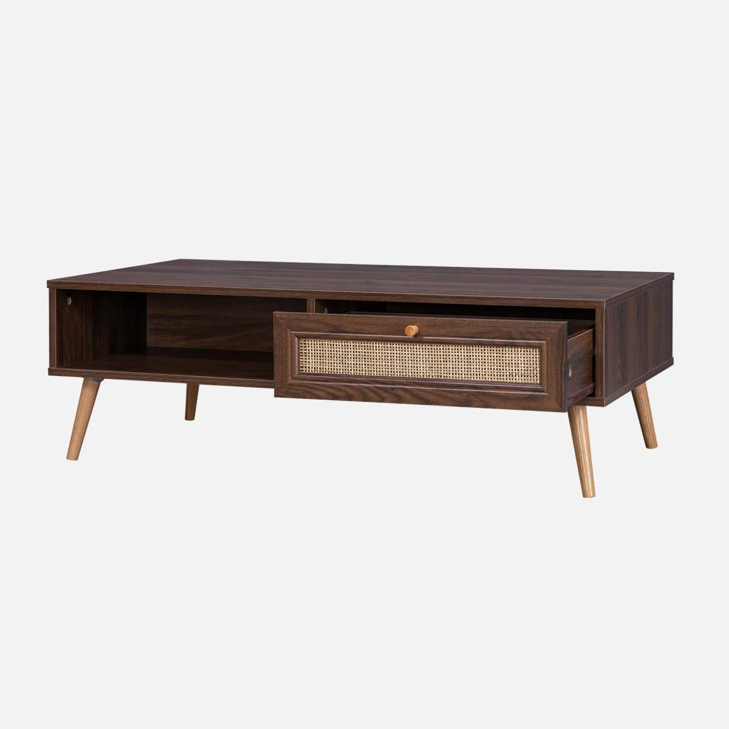 Coffee table with wood and cane effect