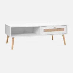 Coffee table with wood and cane effect