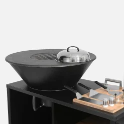 Cooking brazier Ø80cm with cooking grill, storage space, lid and utensils