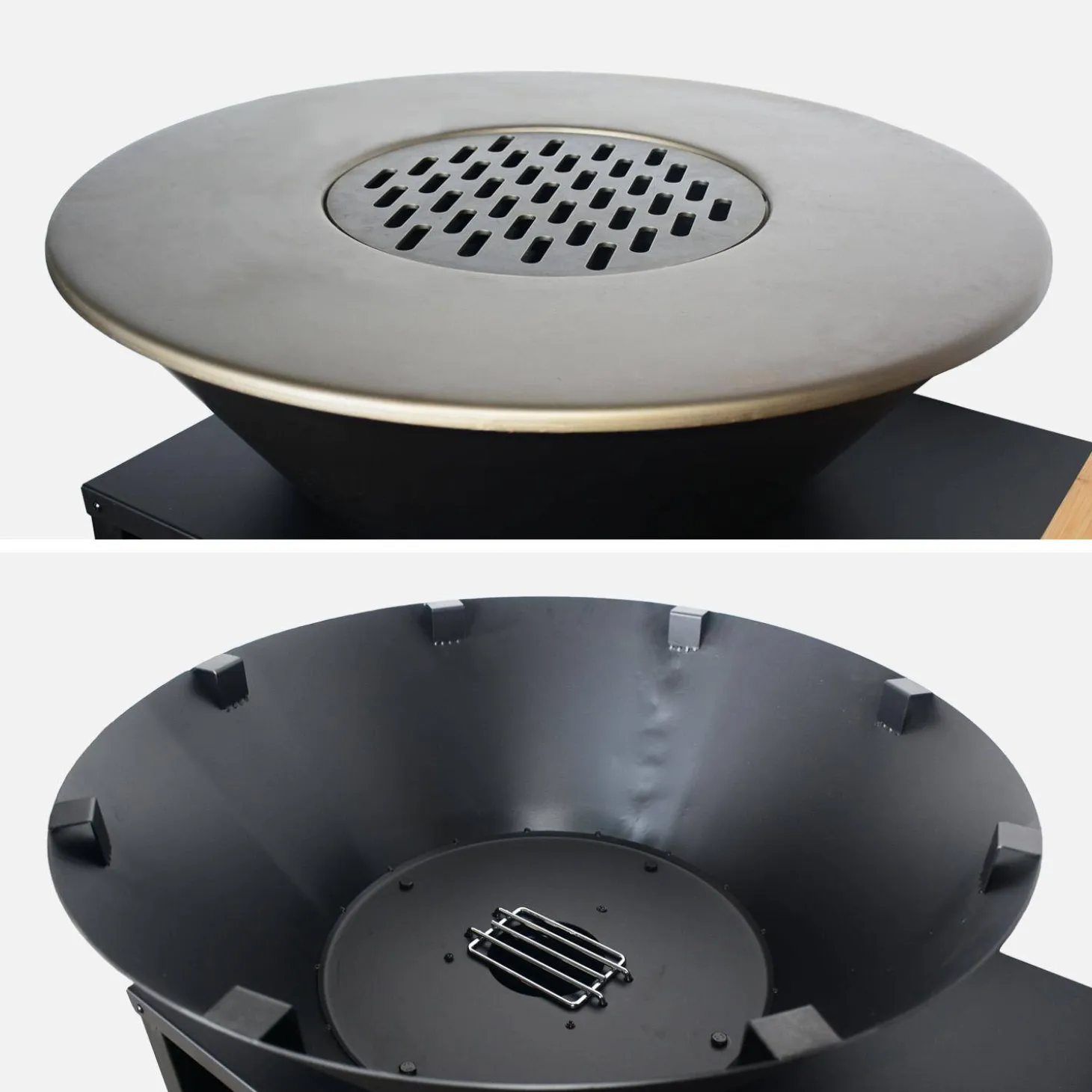 Cooking brazier Ø80cm with cooking grill, storage space, lid and utensils