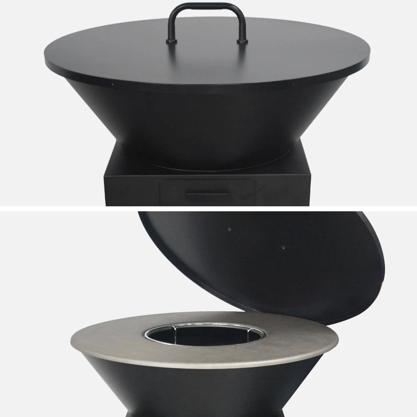 Cooking brazier Ø81.5cm with cooking grate, storage space, and lid