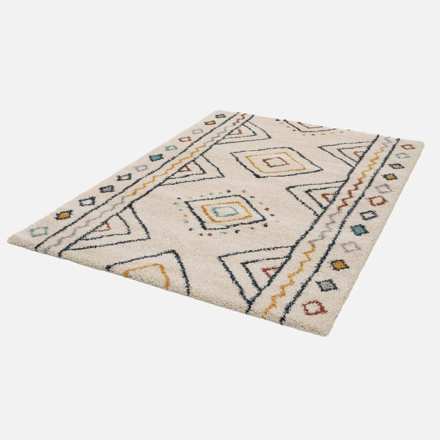 Cream, blue and orange Berber pattern interior rug