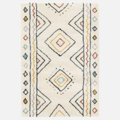 Cream, blue and orange Berber pattern interior rug