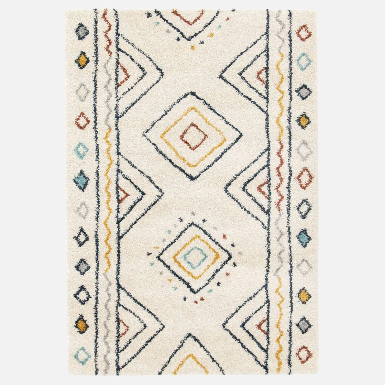 Cream, blue and orange Berber pattern interior rug