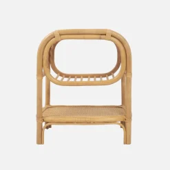 Curved natural rattan bedside table 1 shelf 1 niche (set of 2)