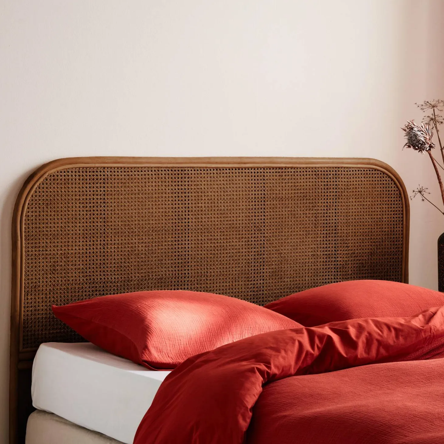 Dark rattan and cane headboard