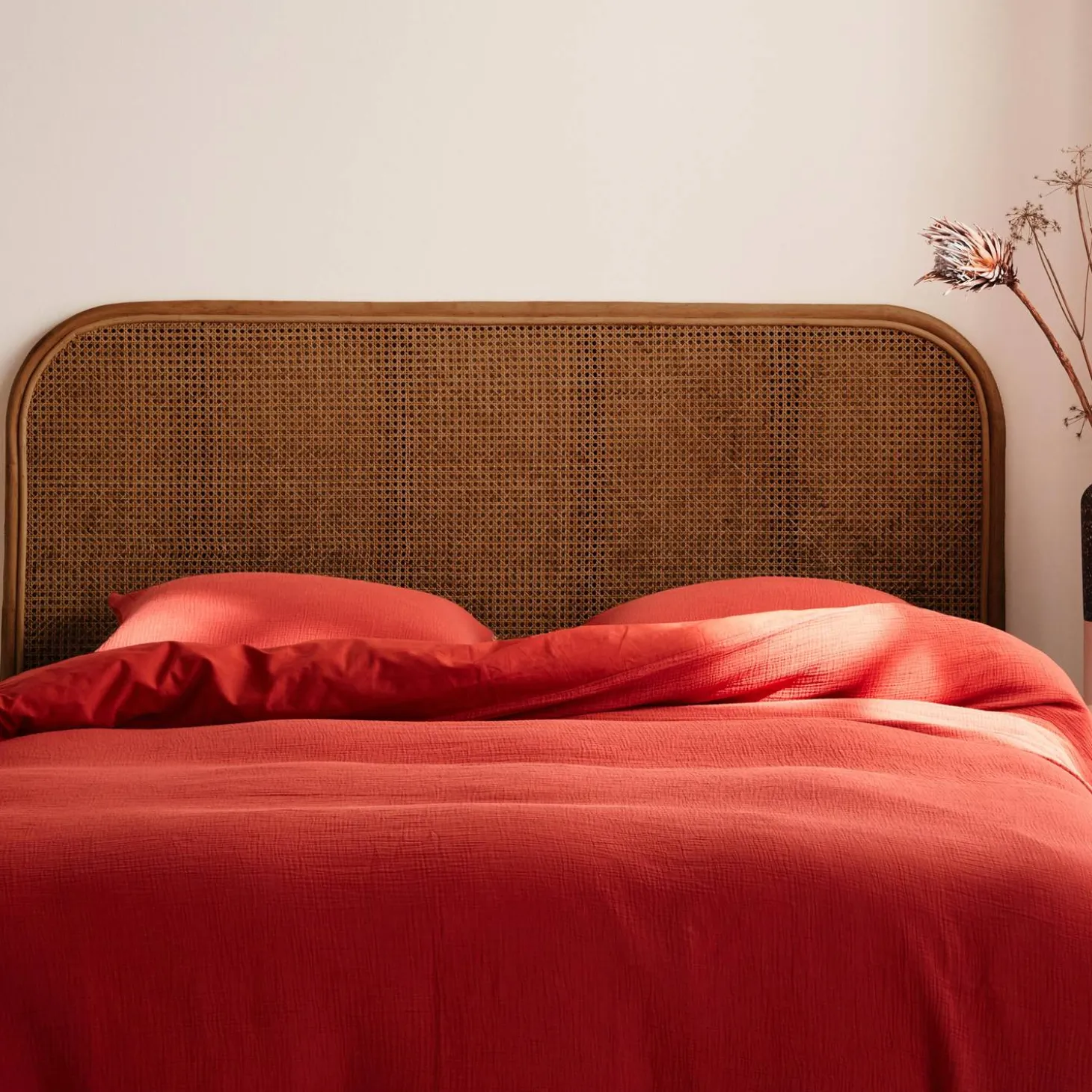 Dark rattan and cane headboard