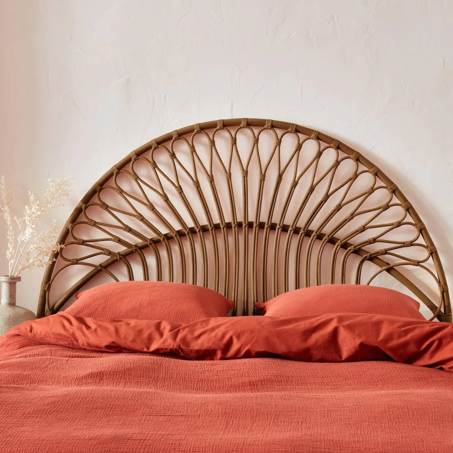 Dark rattan headboard