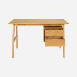 Desk with 2 drawers hevea wood and oak veneer