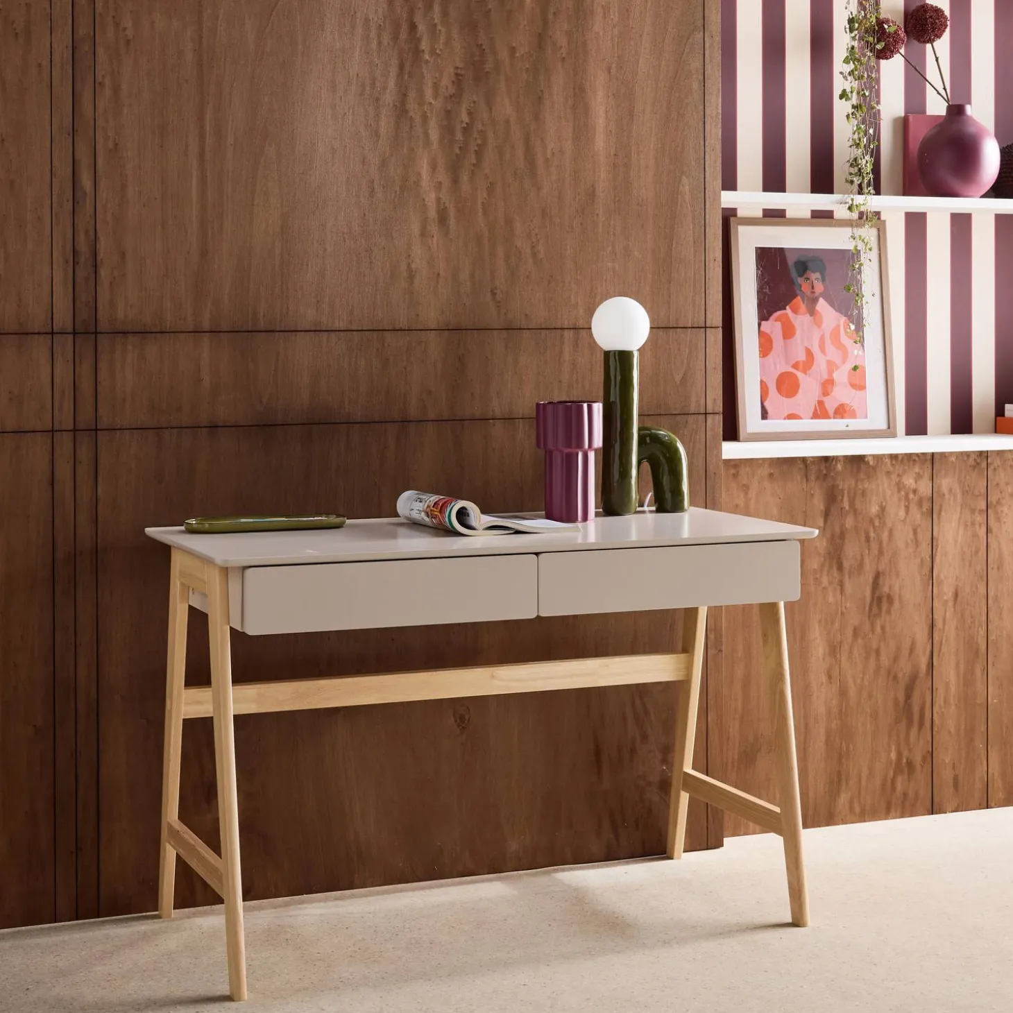 Desk wood decor 2 drawers