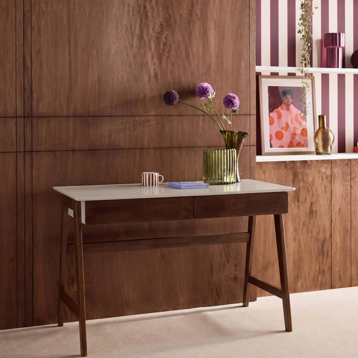 Desk wood decor 2 drawers
