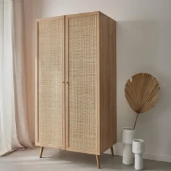 2-door cane and wood-effect wardrobe
