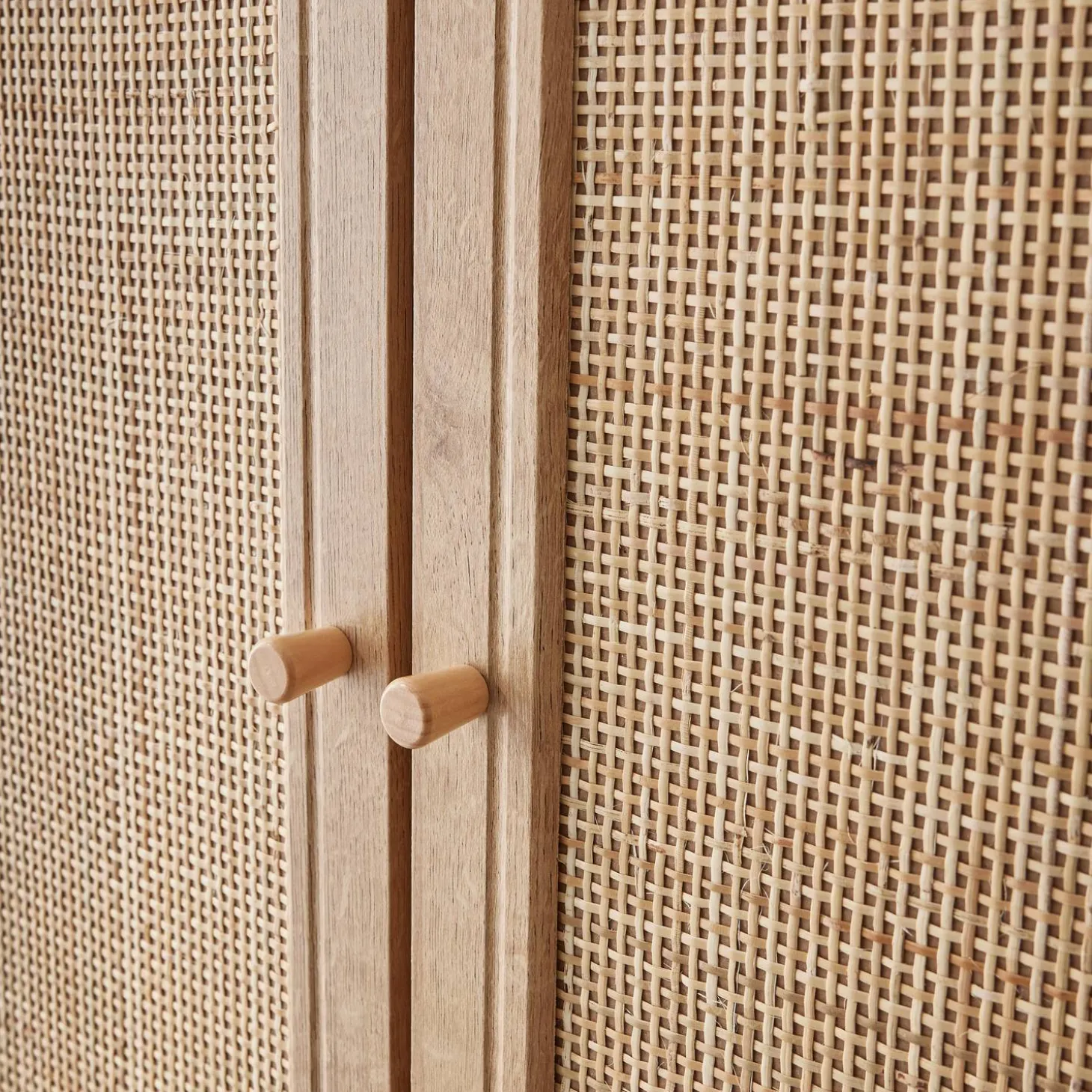 2-door cane and wood-effect wardrobe