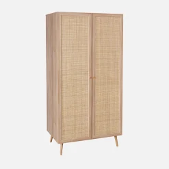 2-door cane and wood-effect wardrobe