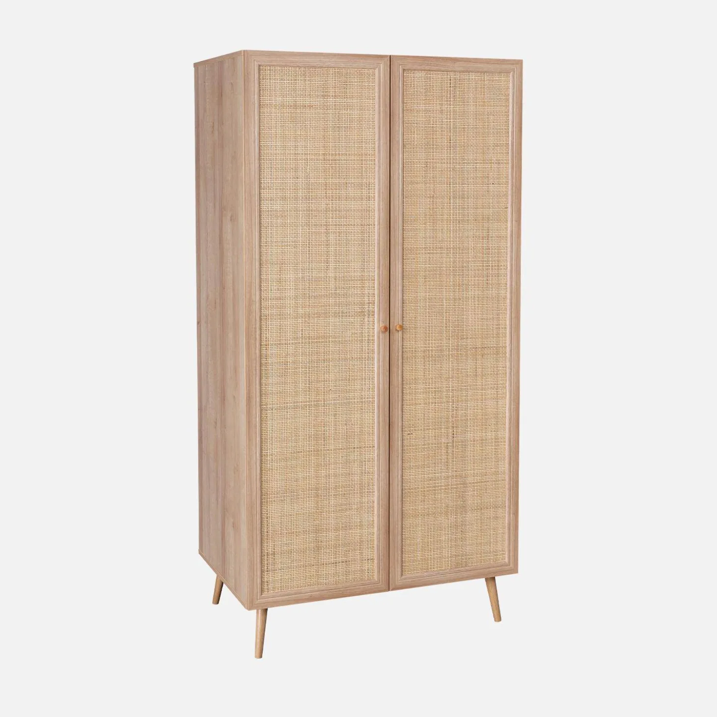 2-door cane and wood-effect wardrobe