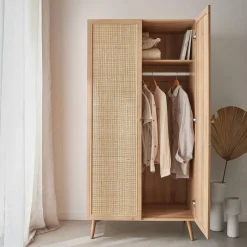 2-door cane and wood-effect wardrobe