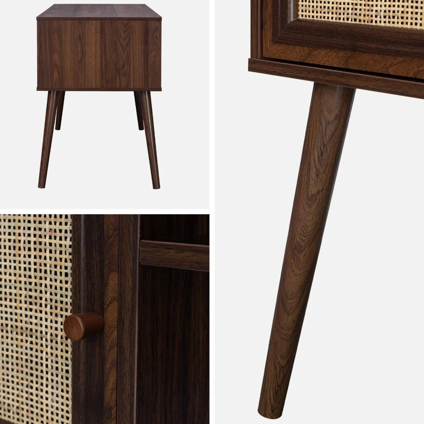 2-door desk with wood and cane effect