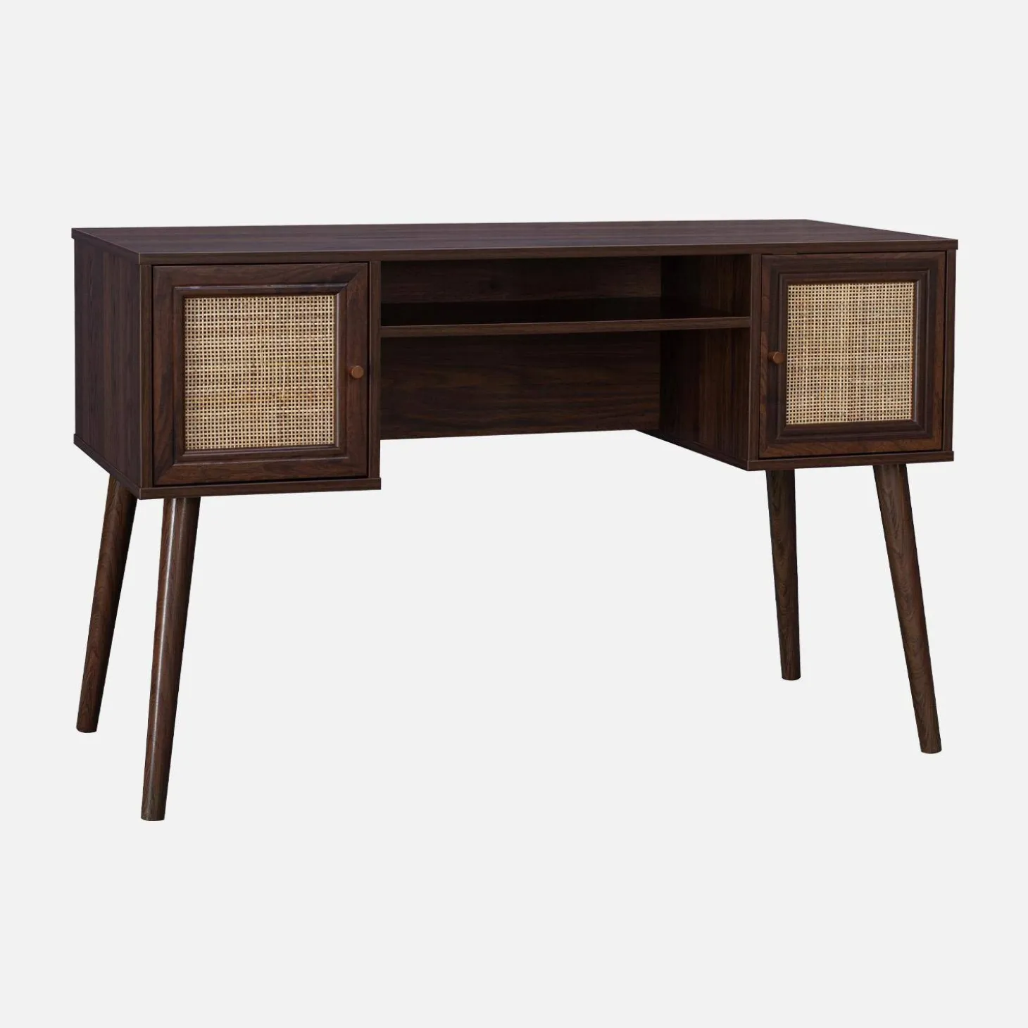 2-door desk with wood and cane effect