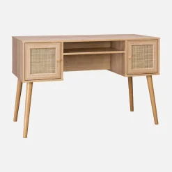 2-door desk with wood and cane effect