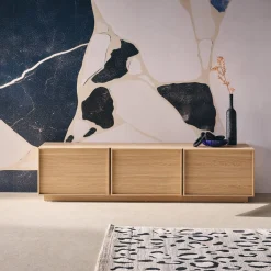 3-door natural wood-effect TV unit 140cm