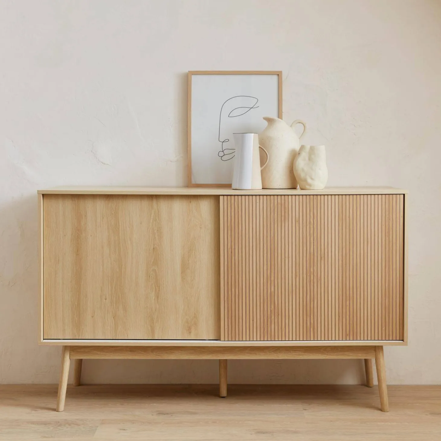 2-door scandi-style buffet with wood effect