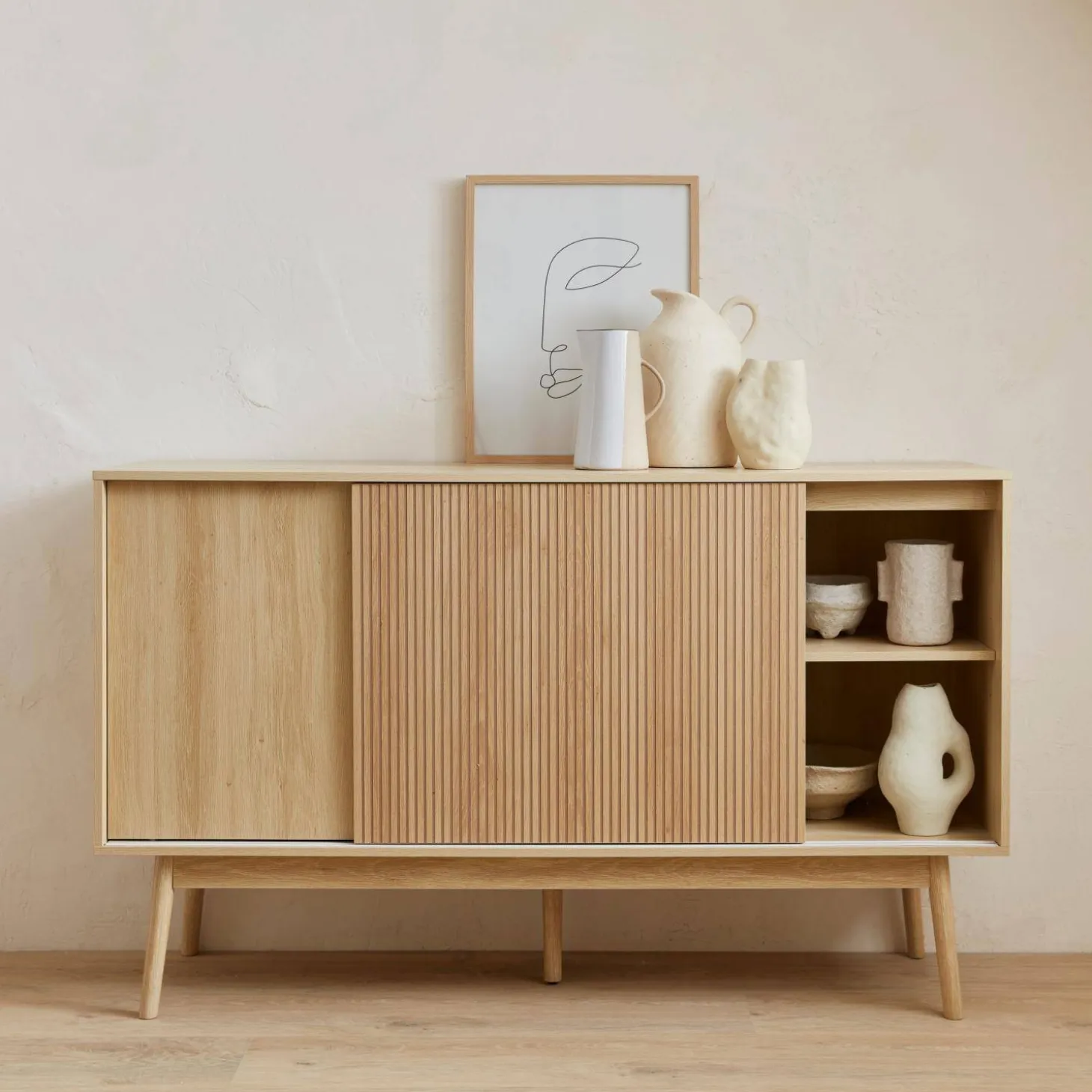 2-door scandi-style buffet with wood effect