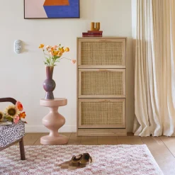 3-door shoe cabinet with cane and wood effect