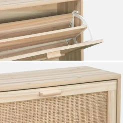 3-door shoe cabinet with cane and wood effect