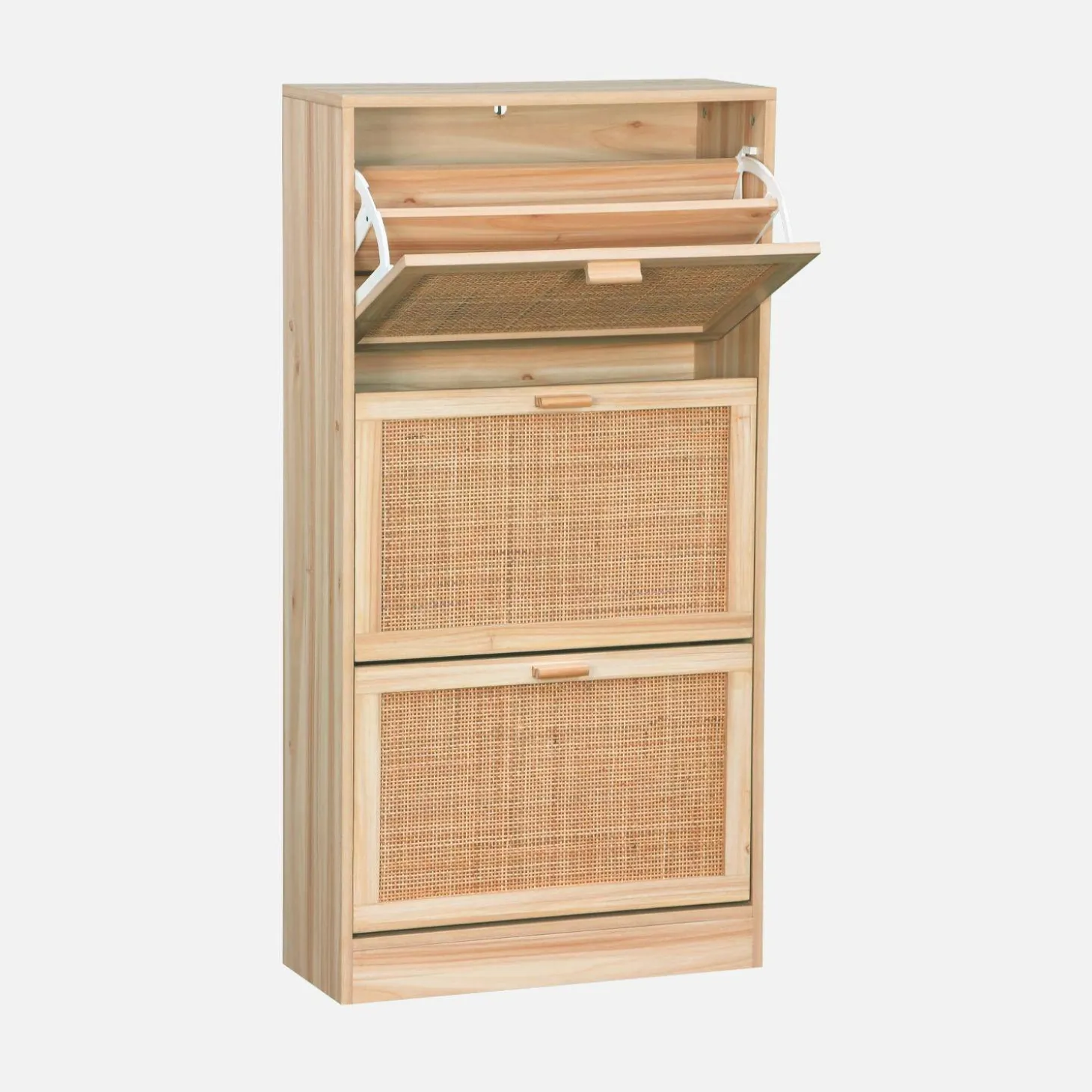 3-door shoe cabinet with cane and wood effect