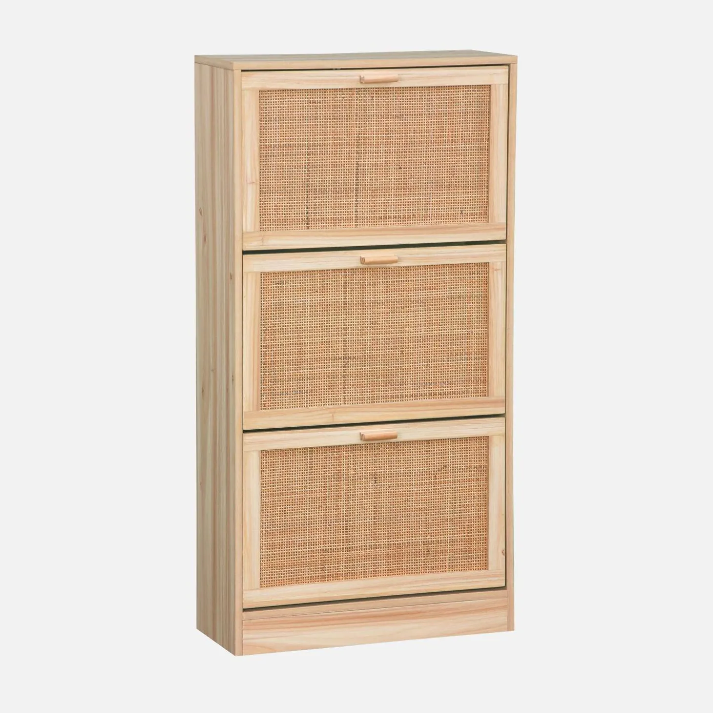 3-door shoe cabinet with cane and wood effect