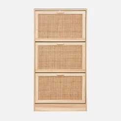 3-door shoe cabinet with cane and wood effect