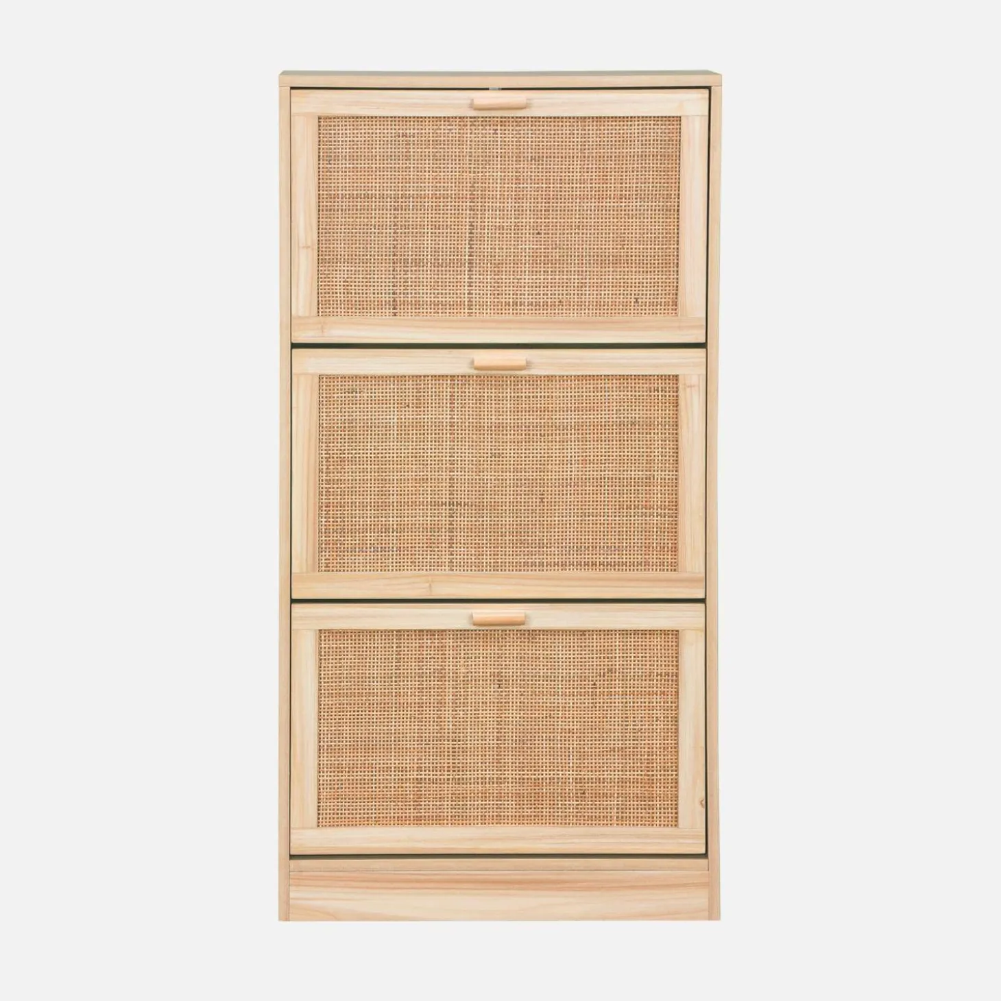 3-door shoe cabinet with cane and wood effect