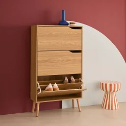 3-door shoe cabinet with walnut wood effect