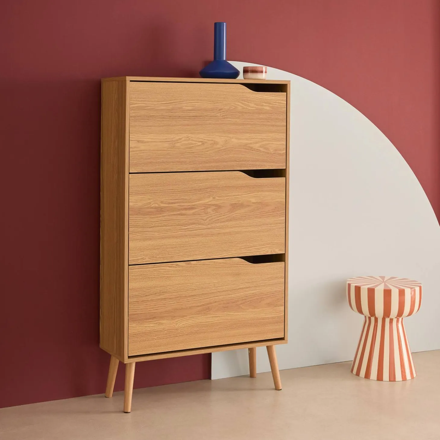 3-door shoe cabinet with walnut wood effect