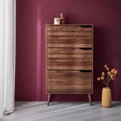 3-door shoe cabinet with walnut wood effect