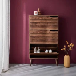 3-door shoe cabinet with walnut wood effect