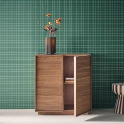 2-door walnut wood-effect sideboard 80cm