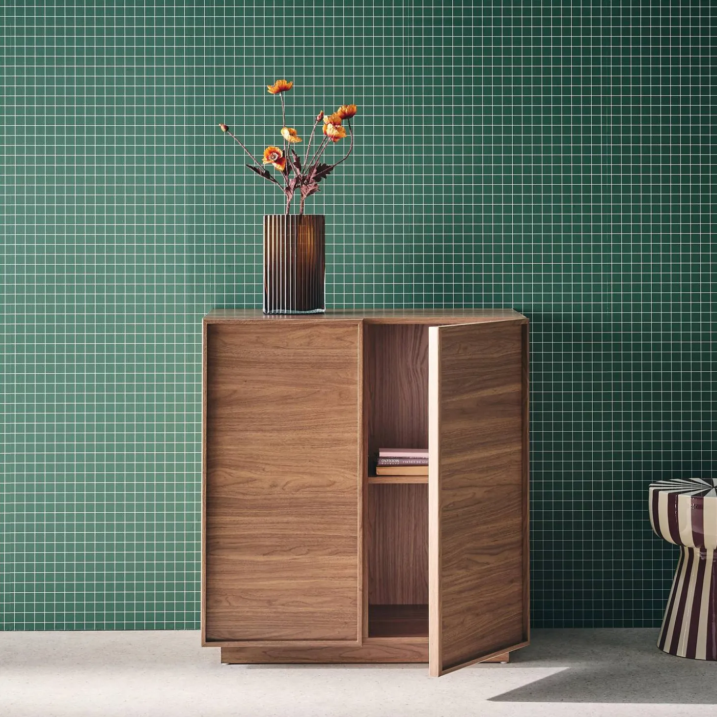 2-door walnut wood-effect sideboard 80cm