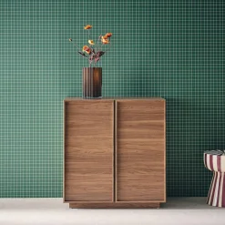 2-door walnut wood-effect sideboard 80cm