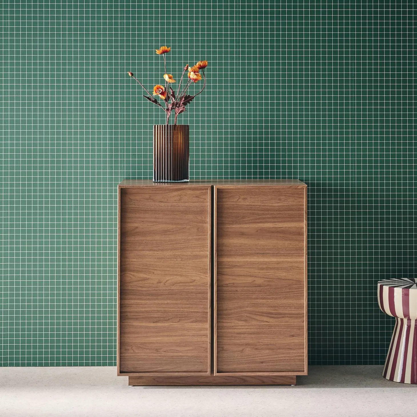 2-door walnut wood-effect sideboard 80cm