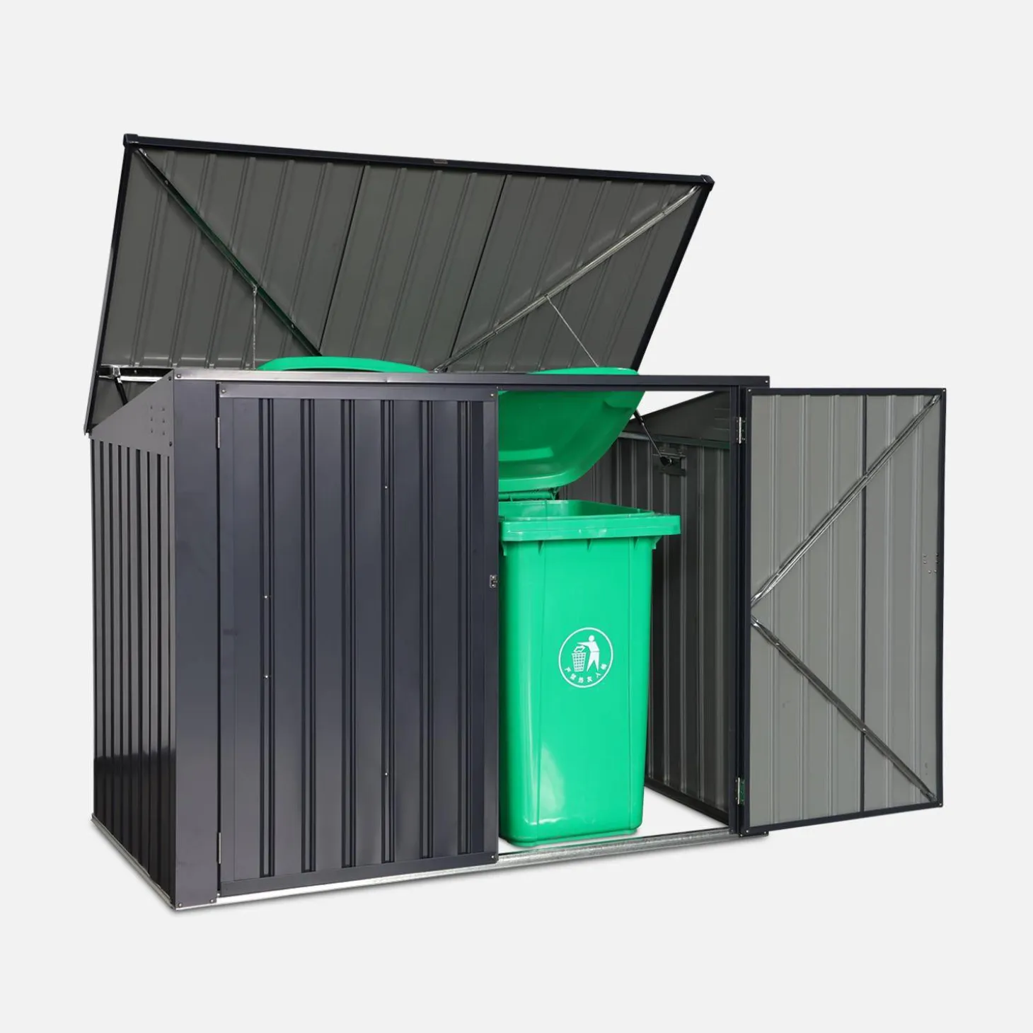 Double 1.75m² galvanised steel dustbin cover